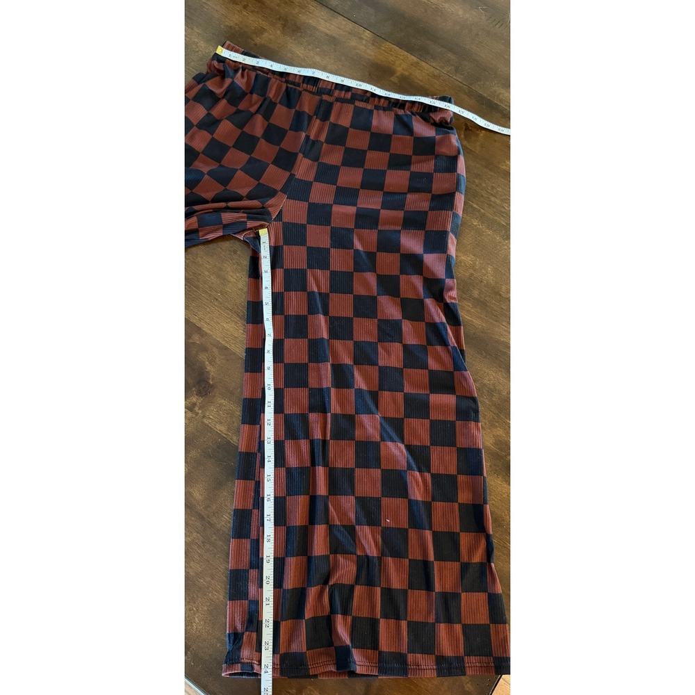 Jade by Jane Womens XL Checkerboard Ribbed Knit Top and Wide Leg Pants Set Brown - Picture 8 of 11